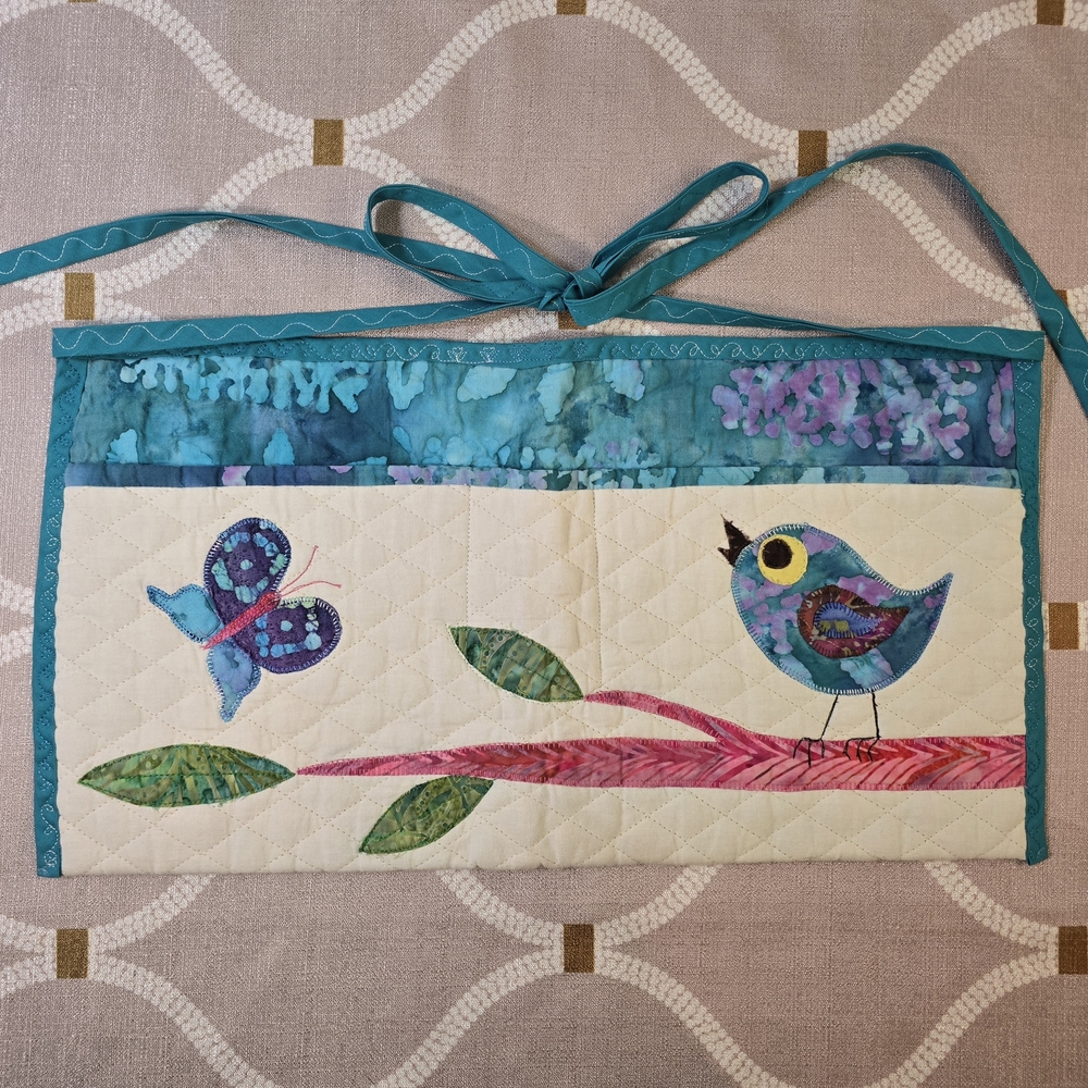 Handmade Colorful Fabric Craft Utility Waist Apron Quilted Bird and Butterfly